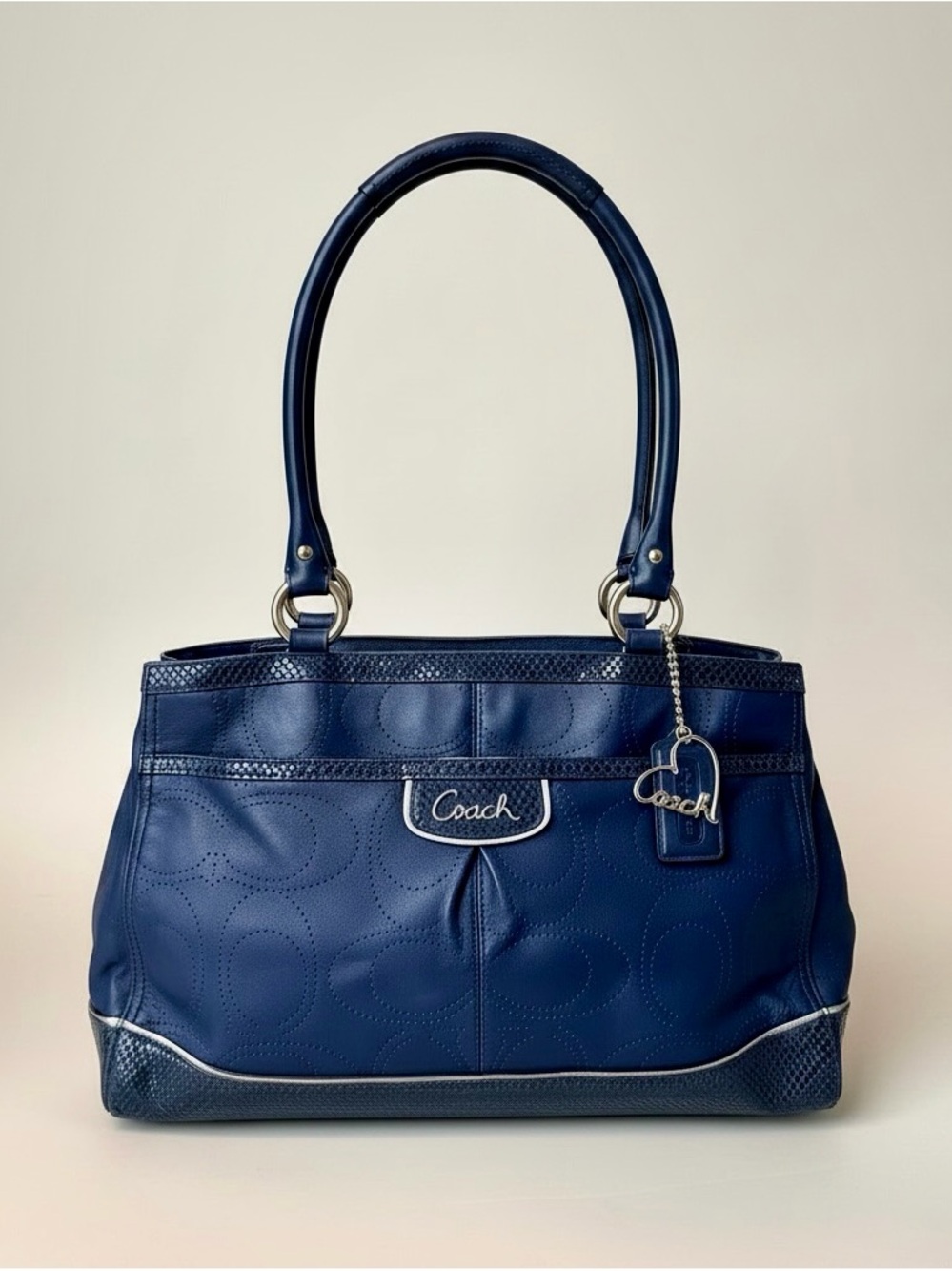 Coach Park Elevated Leather Snakeskin Carryall, Navy Blue. EUC